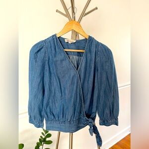 MADEWELL 3/4 sleeve wrap top shirt